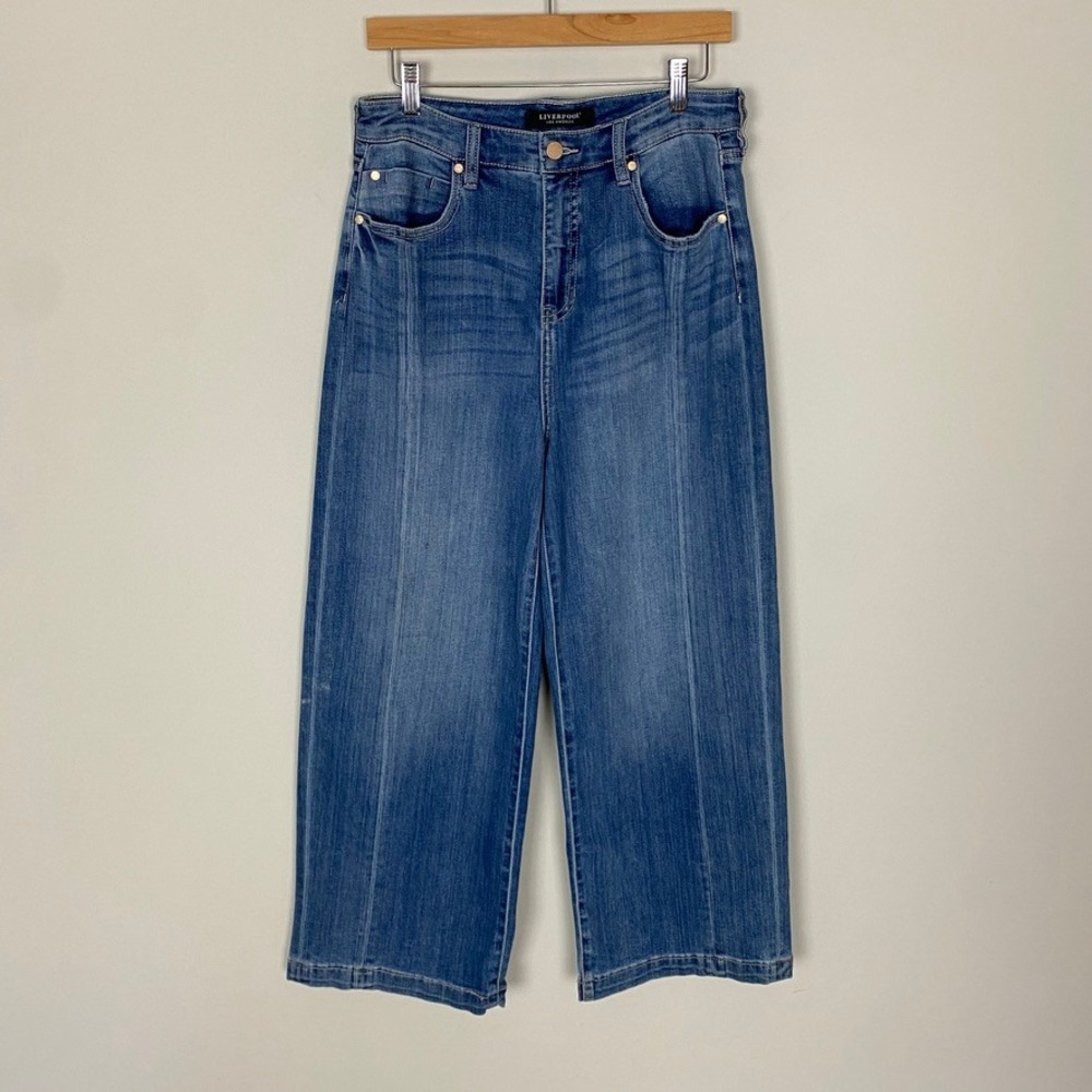 Liverpool Stride High Rise Wide Leg Crop Jeans Womens 8/29 Blue Front Seam Ankle